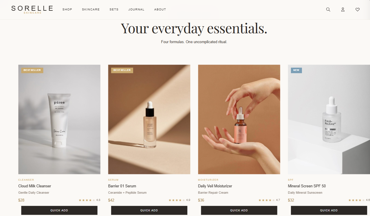 Sorelle Skincare — E-Commerce Platform